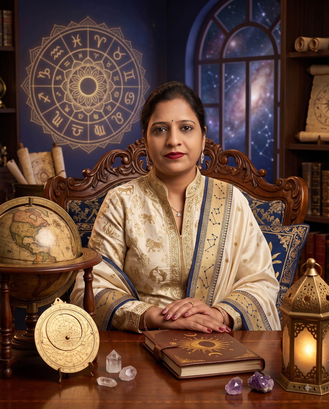 Astrologer Punam Jain at her consultation desk